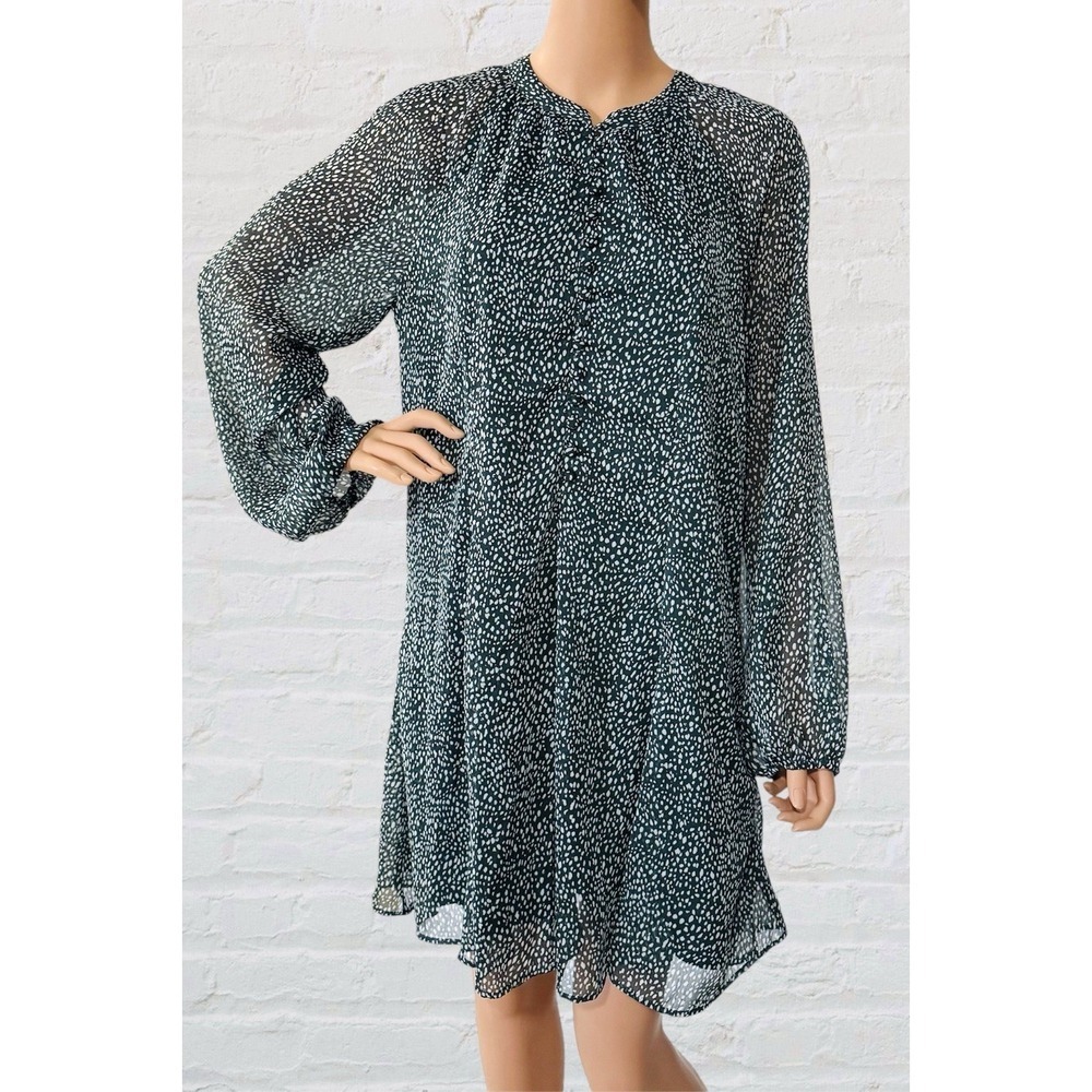 Joie Dress Womens M Long Balloon Sleeve Green Arctic Animal Spot Flowy Lined